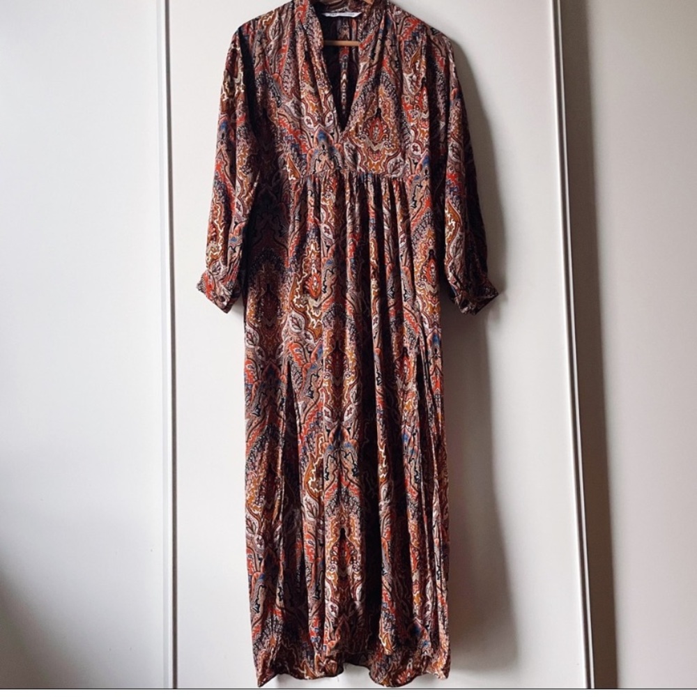Zara brown orange boho paisley maxi dress